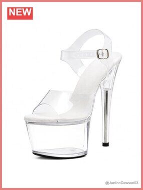 7 Inch Clear Platform Heels Ankle Strap Stiletto Pole Dance Shoes 17CM